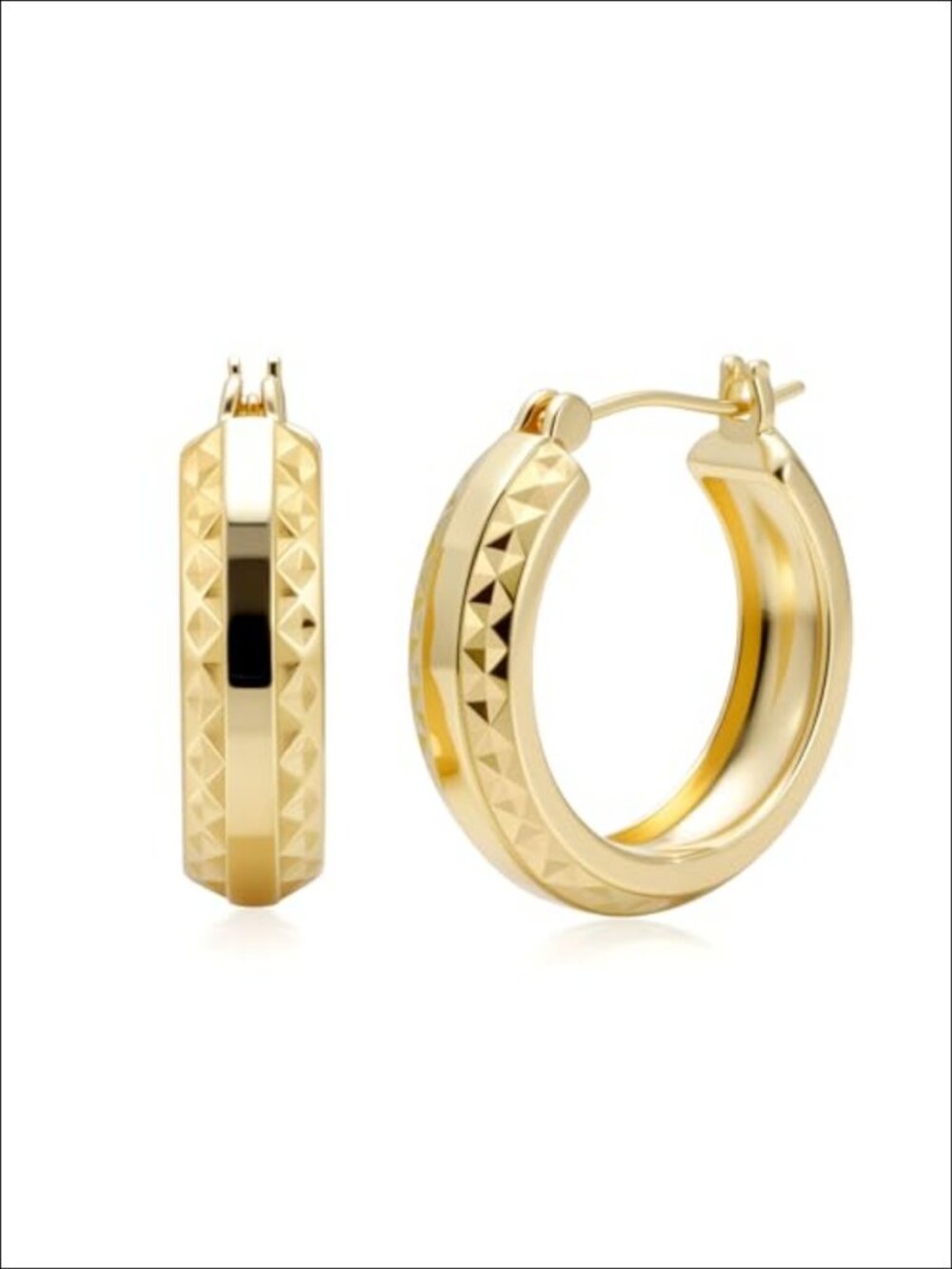 14K Gold Plated Hoop Earrings 25mm Mesh Engraved Clip-Top Women's Jewelry